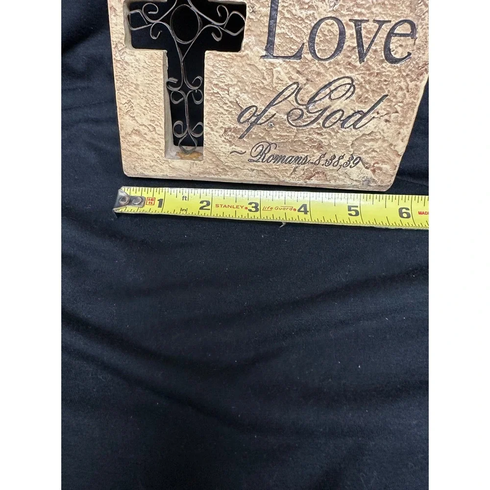 Religious Standing Plaque Tan Romans 8:38-39 Scripture‎ Cross Filigree Table Top